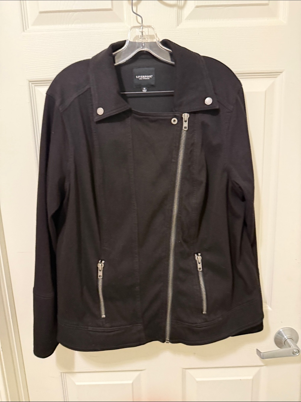 Liverpool Women's 1X Black Asymmetrical Zip Moto Jacket